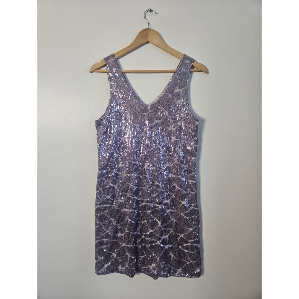 Gianni Bini‎ Lavender Sequin V-Neck Mini Dress Sleeveless Party Cocktail Medium